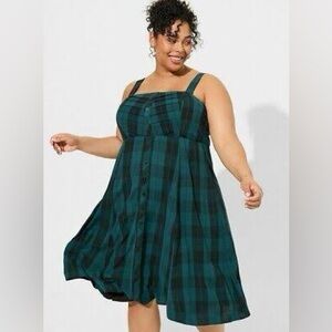 Torrid Green & Black Plaid Midi Dress – Size 4X